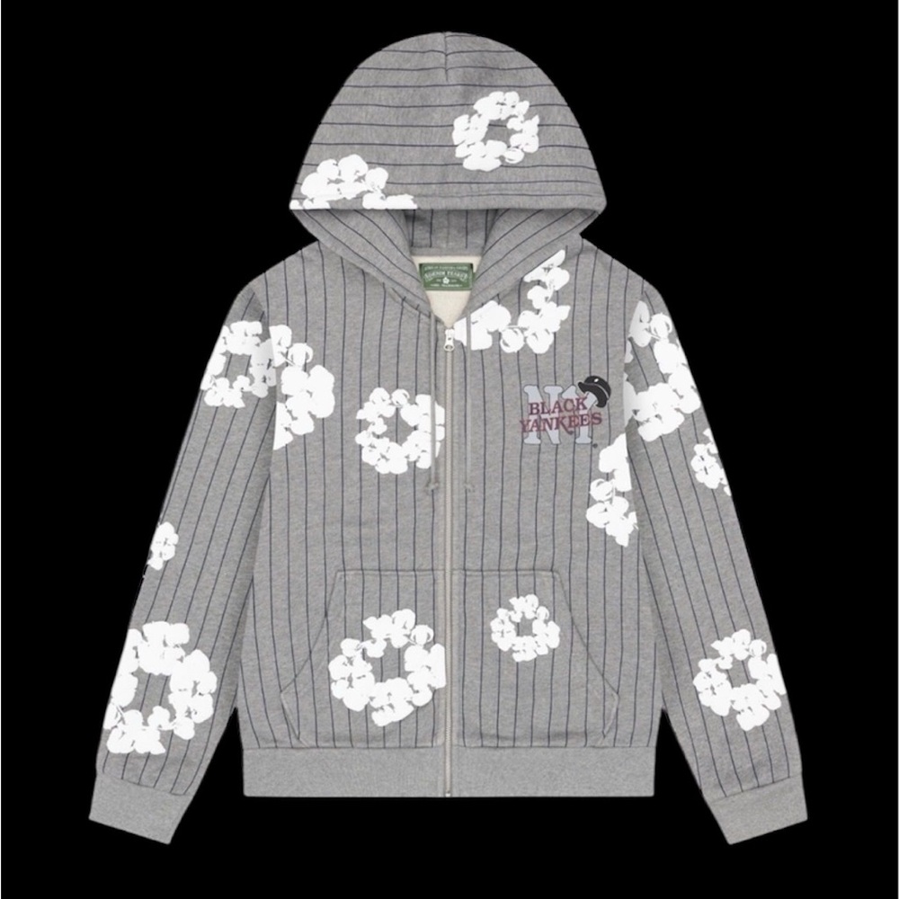 Denim Tears Grey Pinstripe Wreath Zip Hoodie Black Yankees L NWT